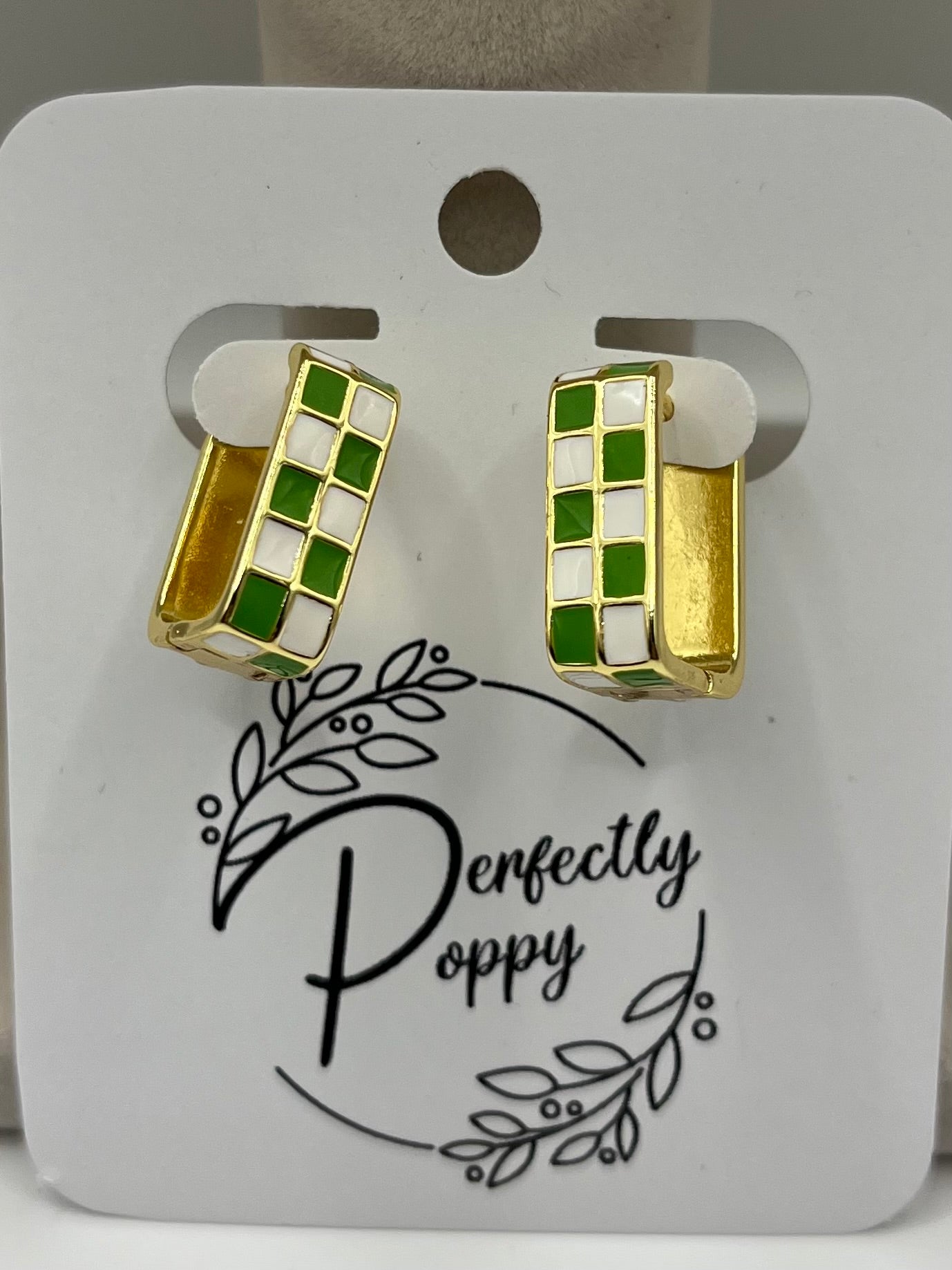 Rectangular Checkered Enamel Huggie